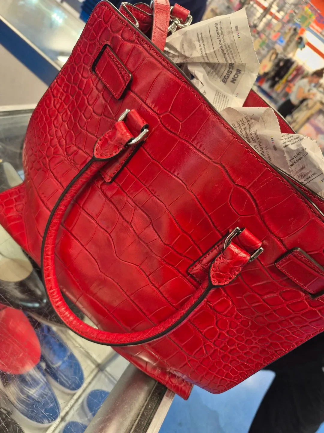 Michael Kors Red Croc Embossed Leather Handbag