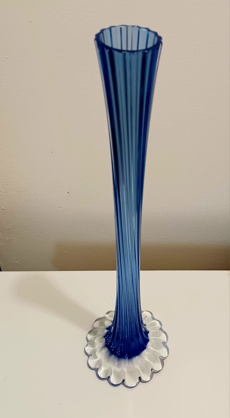 Vtg Cobalt Blue Ribbed Glass Solifore Vase