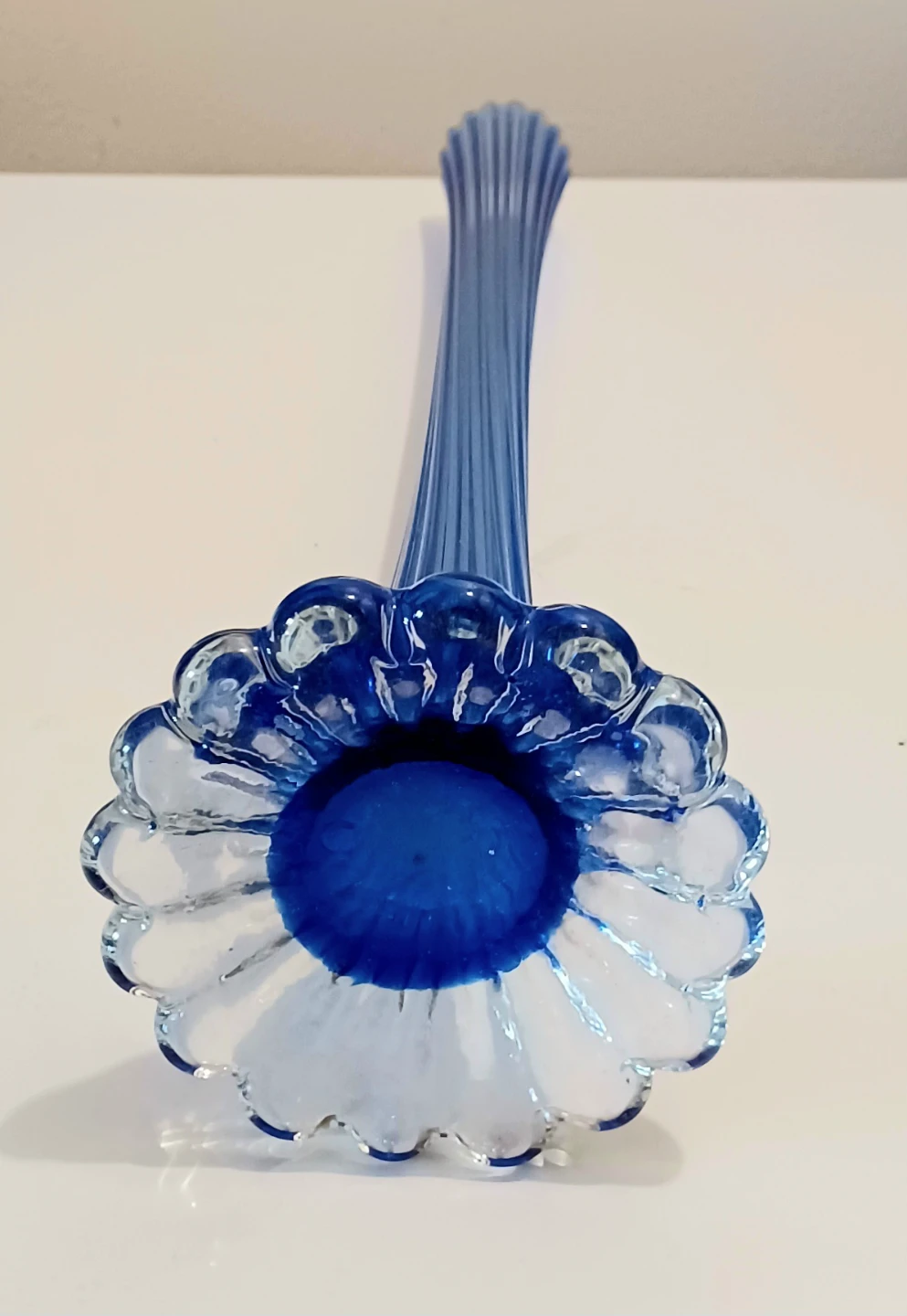 Vtg Cobalt Blue Ribbed Glass Solifore Vase - photo 2