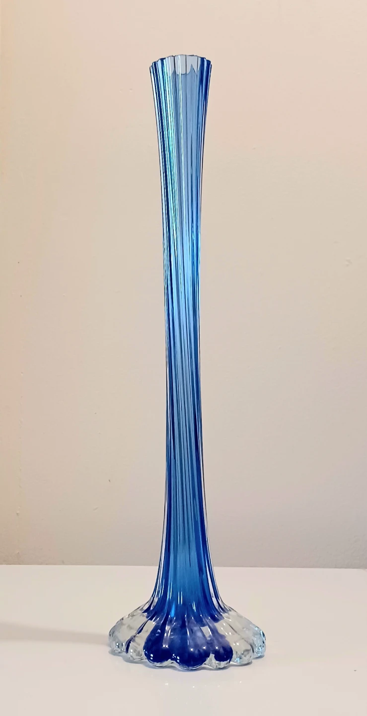 Vtg Cobalt Blue Ribbed Glass Solifore Vase - photo 3
