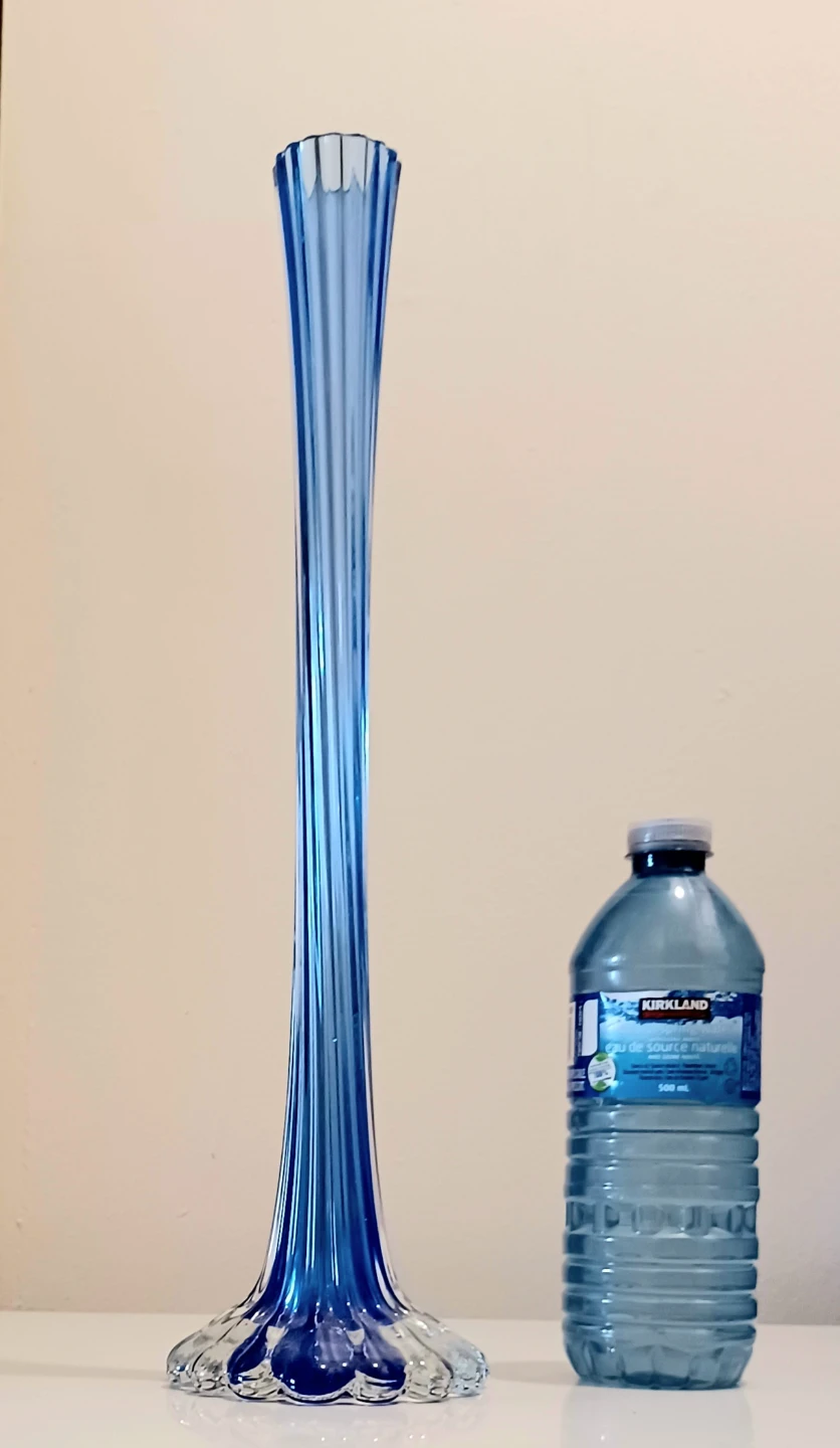 Vtg Cobalt Blue Ribbed Glass Solifore Vase - photo 4