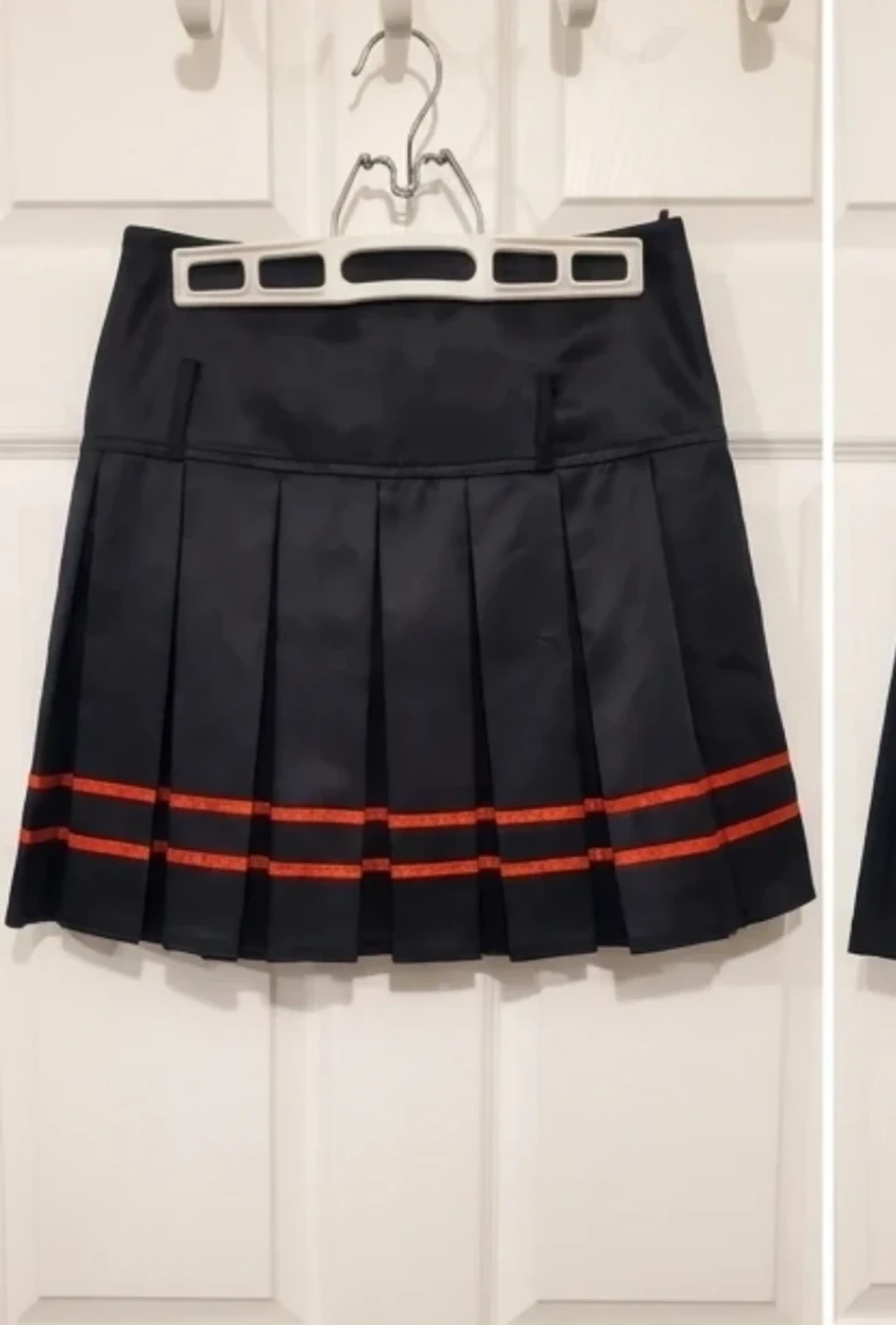 Pleated Mini Skirt Black with Orange Stripes