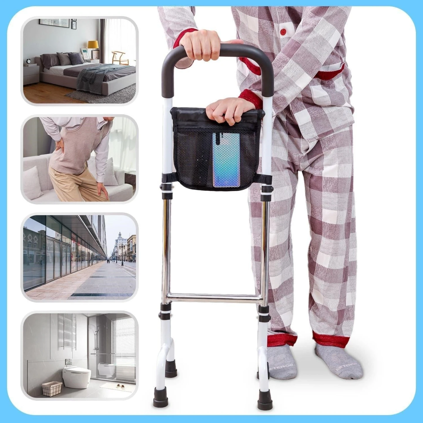 Adjustable Height Bedside Cane with Pouch - photo 3