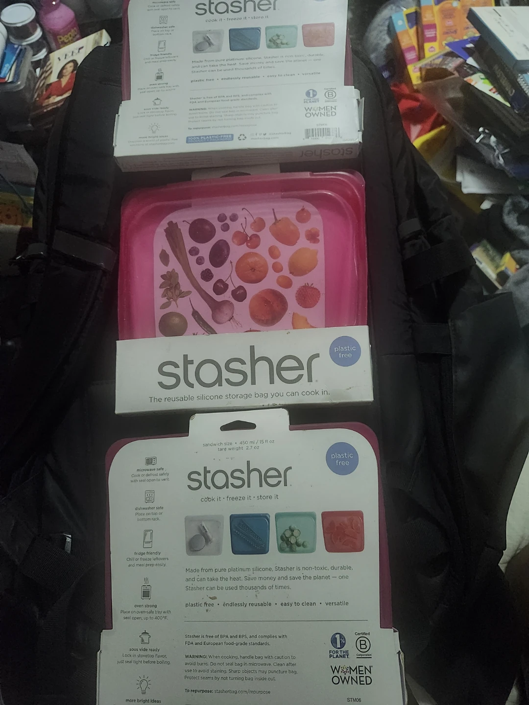 Stasher Reusable Silicone Sandwich Bag - Pink, 3 pack