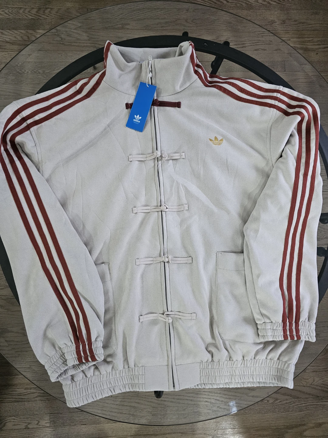 Adidas Track Jacket Beige with Burgundy Stripes