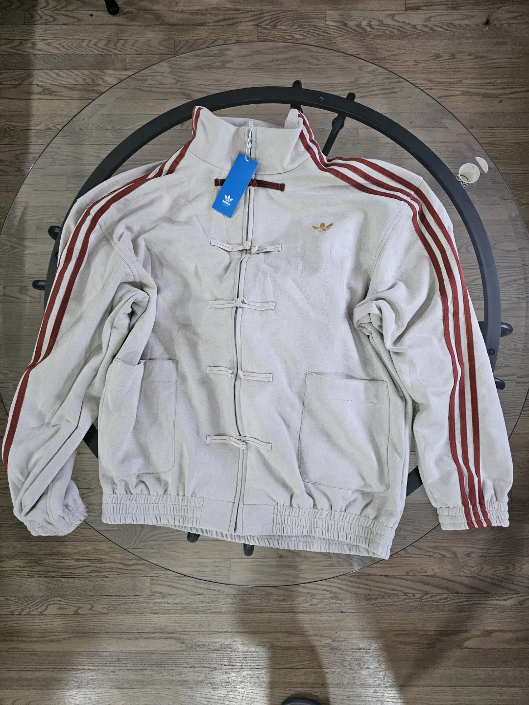 Adidas Track Jacket Beige with Burgundy Stripes - photo 2