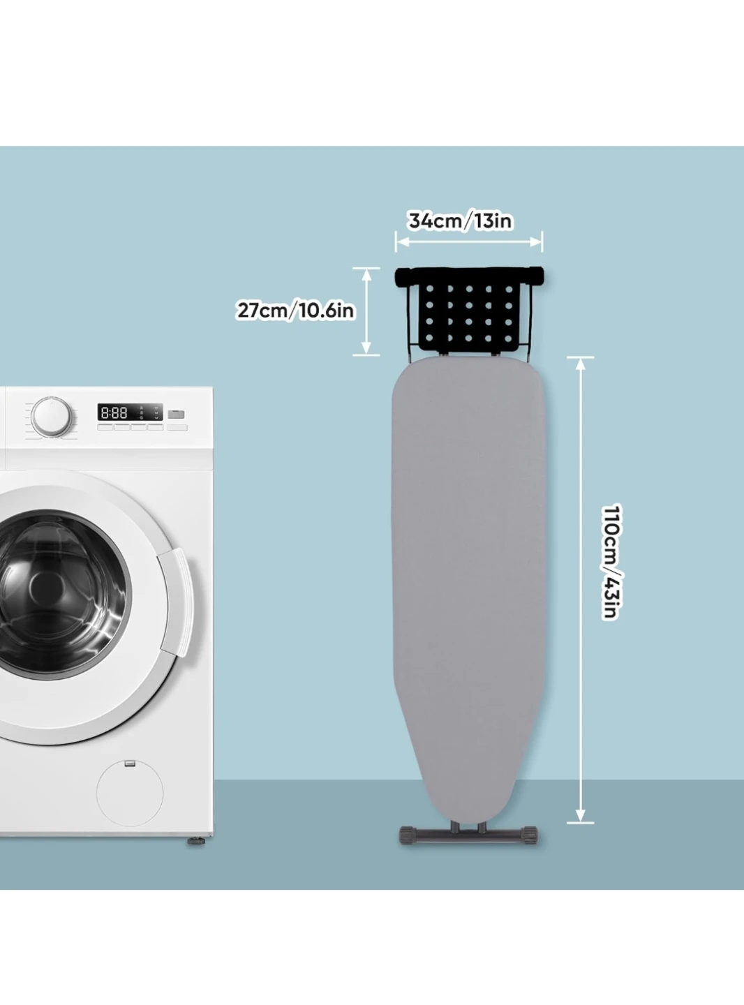 Adjustable Ironing Board with Steam Iron Rest and Hanging Rack