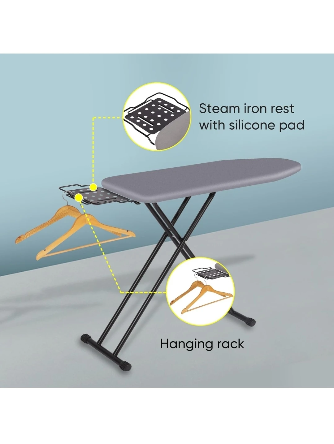 Adjustable Ironing Board with Steam Iron Rest and Hanging Rack - photo 2