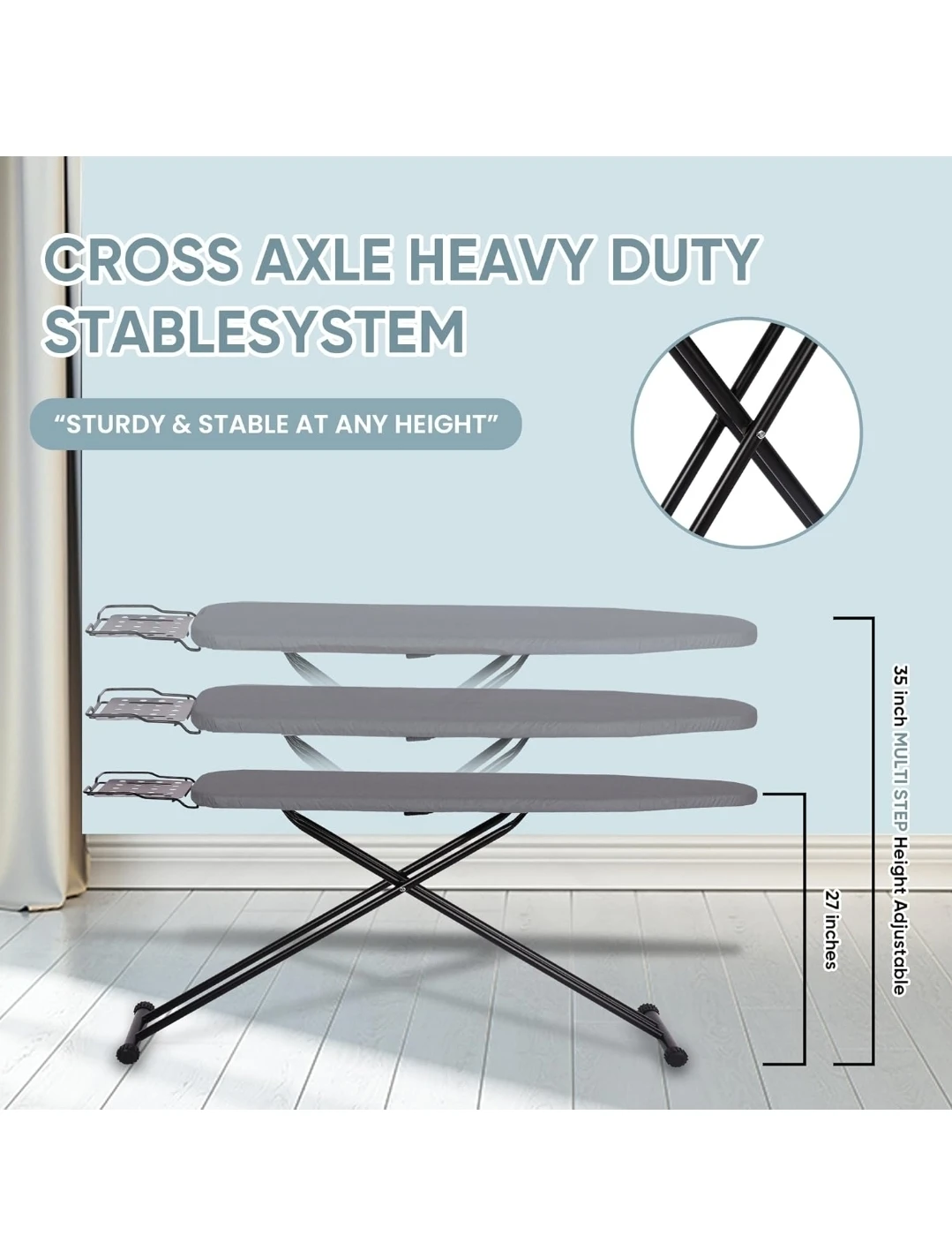 Adjustable Ironing Board with Steam Iron Rest and Hanging Rack - photo 4