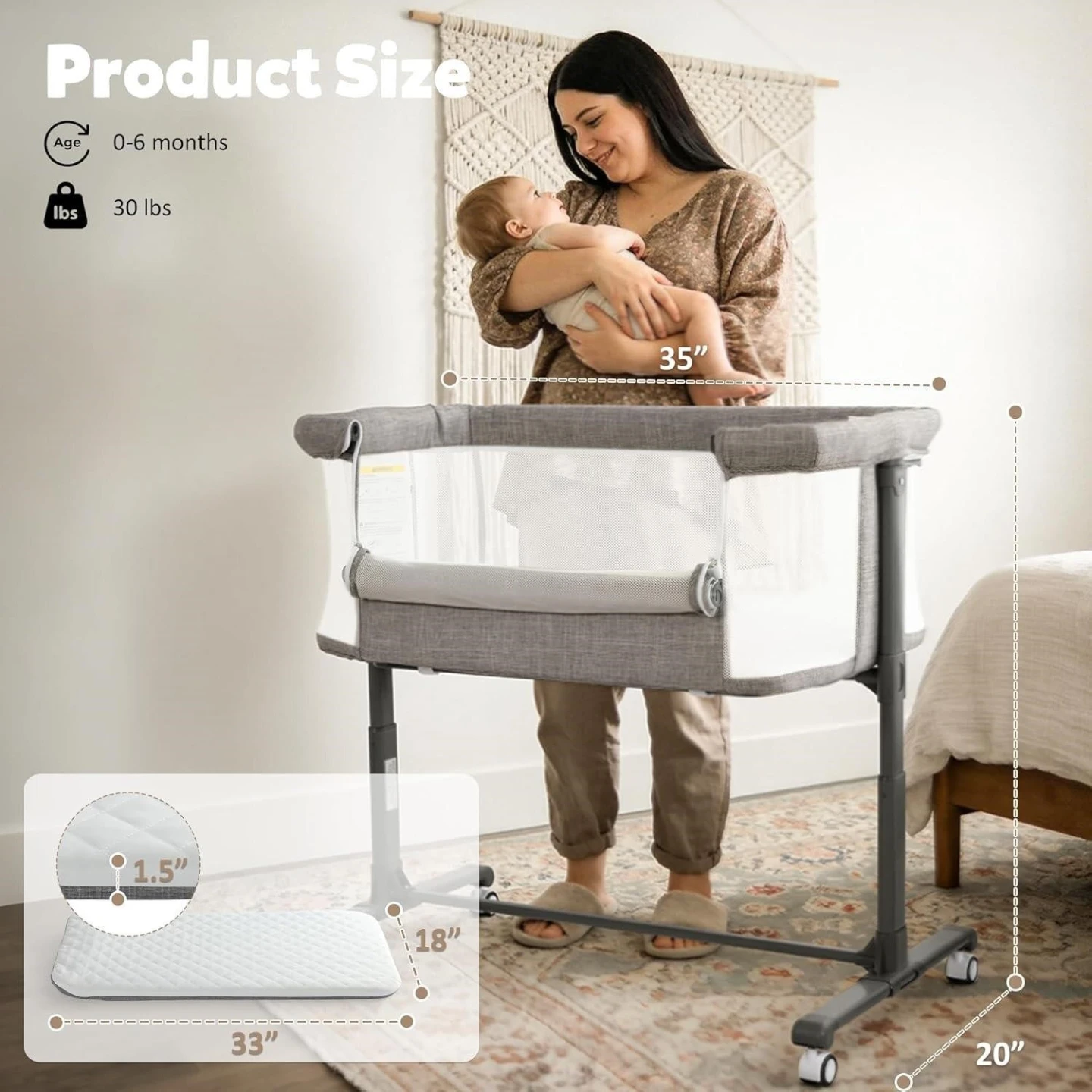 Grey Bassinet with 360 Silent Wheels - photo 2