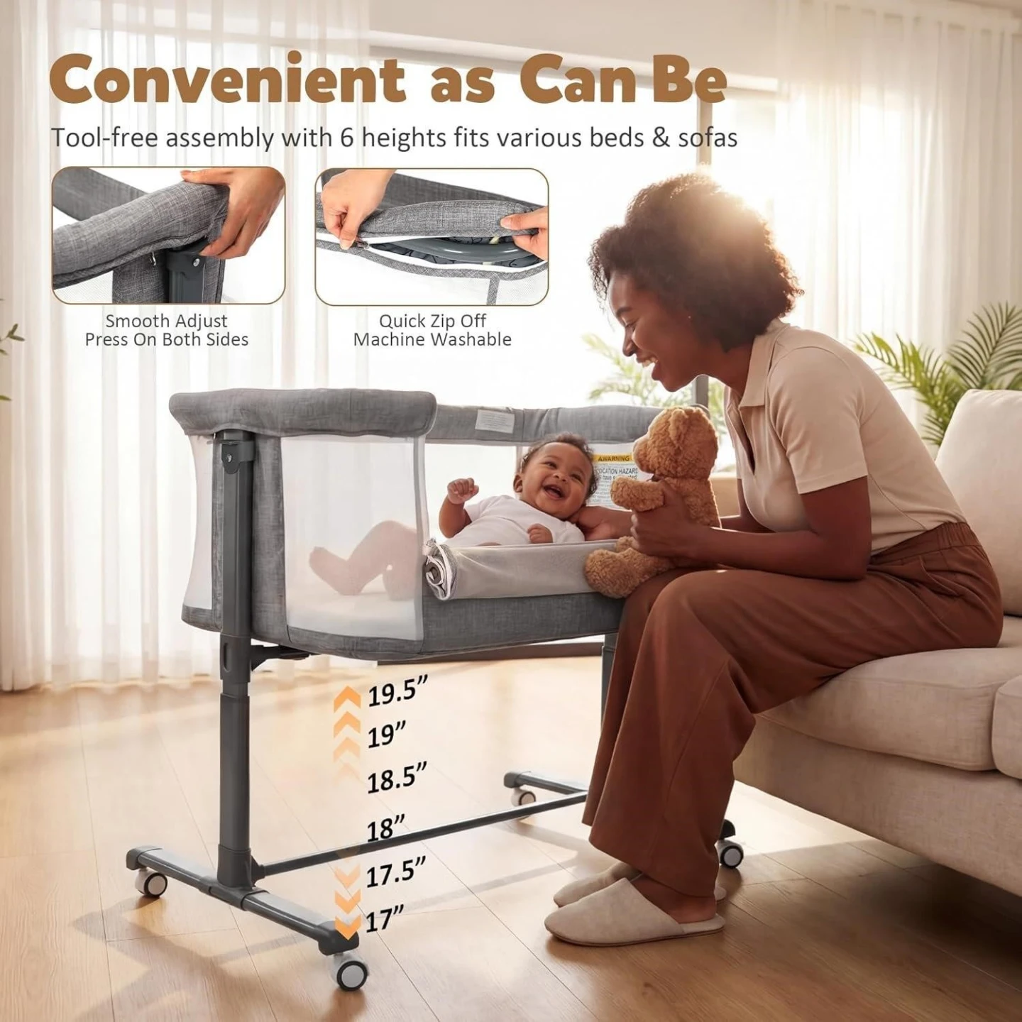 Grey Bassinet with 360 Silent Wheels - photo 4