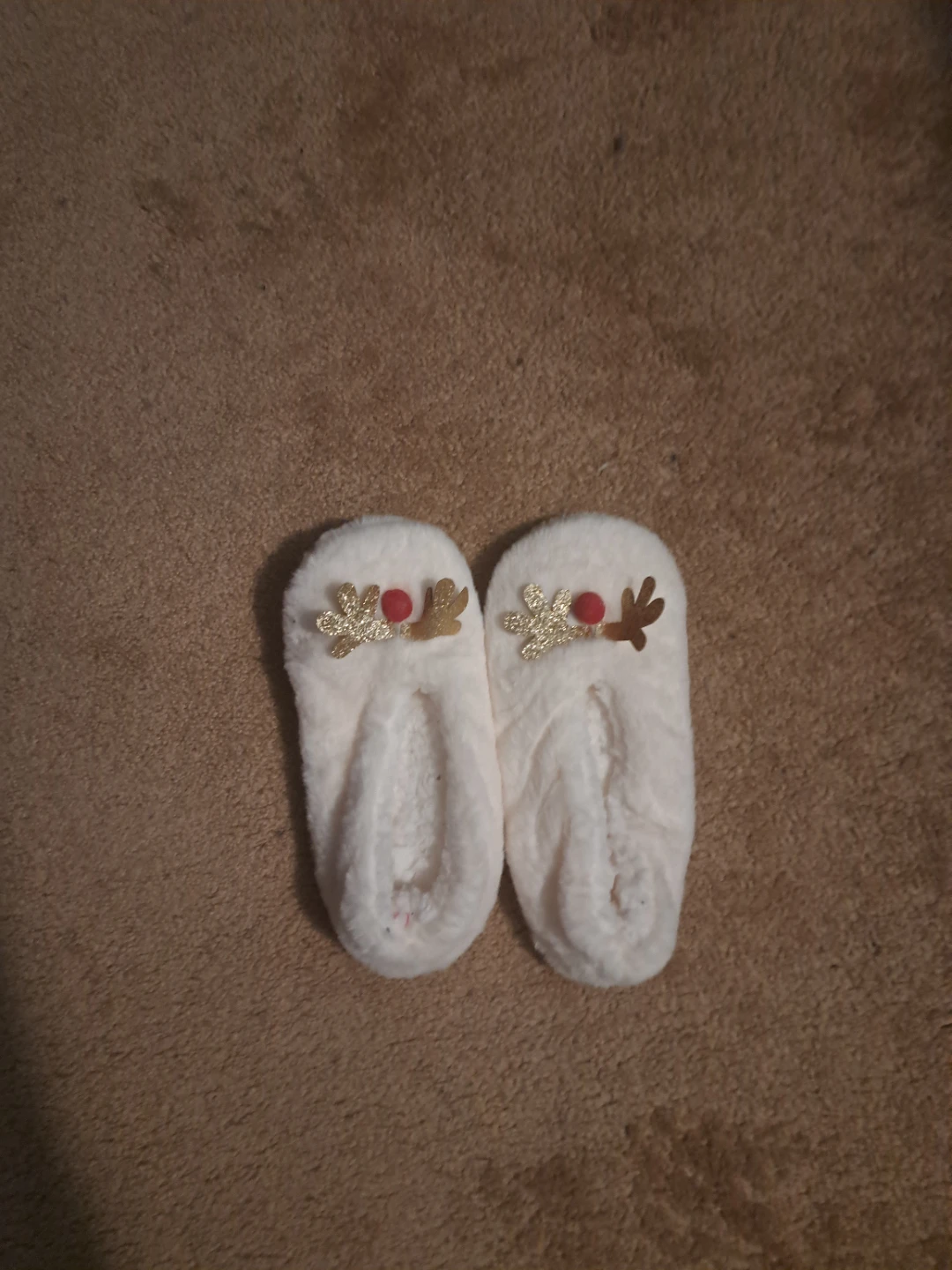 Fuzzy White Reindeer Slippers