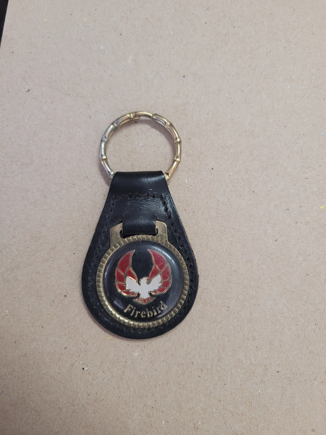 Vintage 1970's Firebird Brass and  leather Keychain Ring
