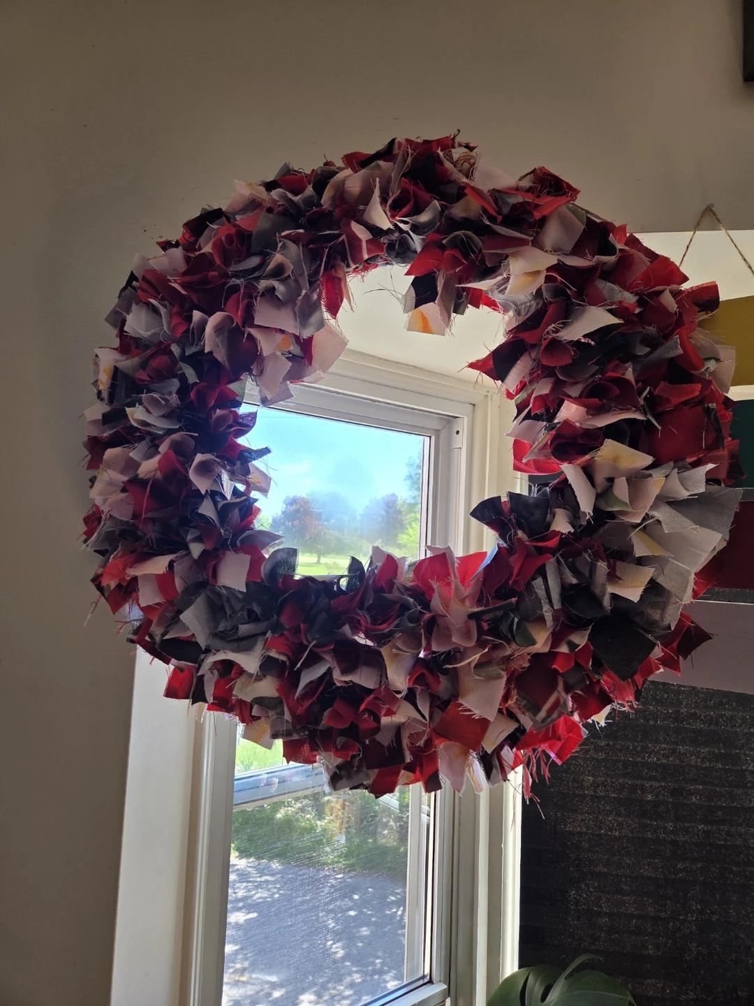 Fabric Wreath - Red, White, and Grey