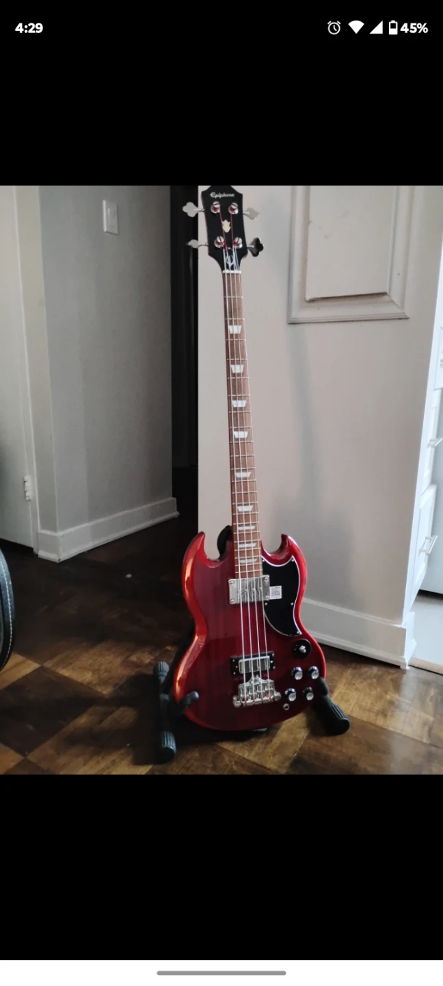 Epiphone SG Electric Bass Guitar with hardshell case.