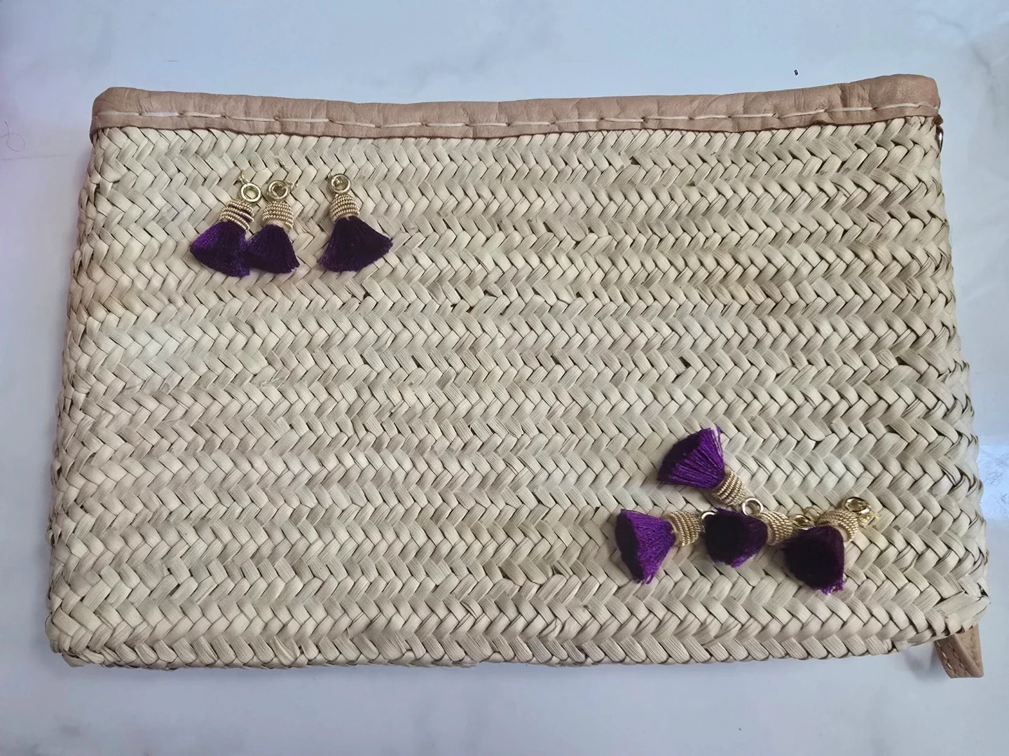 Création by yaya Straw Clutch with Purple Tassels