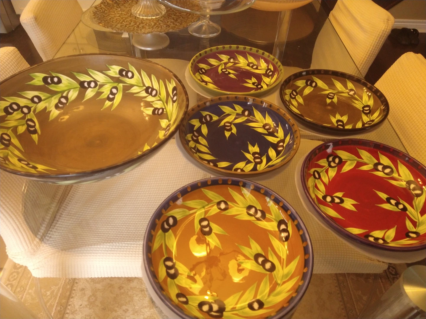 Hand-painted Olive Branch Serving Bowl and Plates Set - photo 2