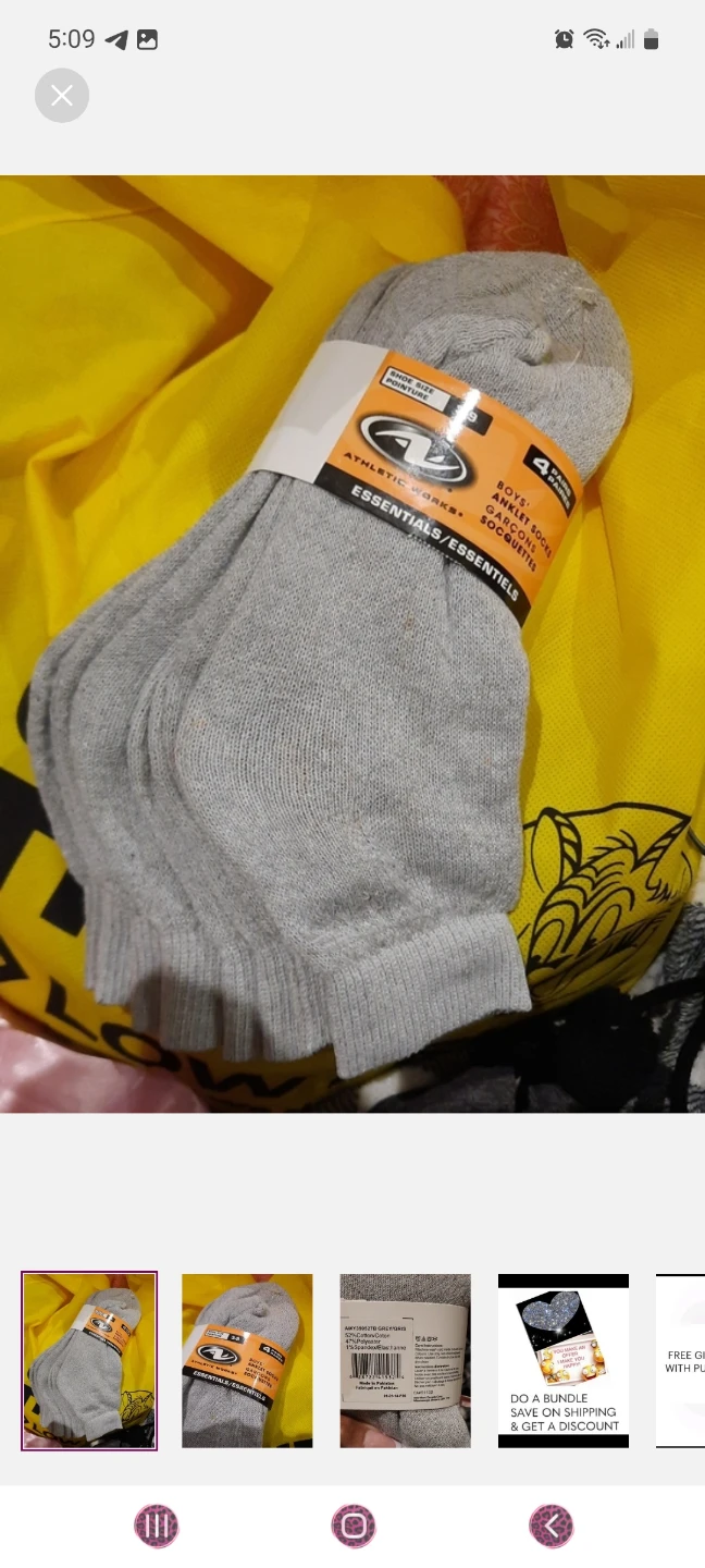 Athletic Works Boys' 4-Pair Ankle Socks - Grey - photo 2