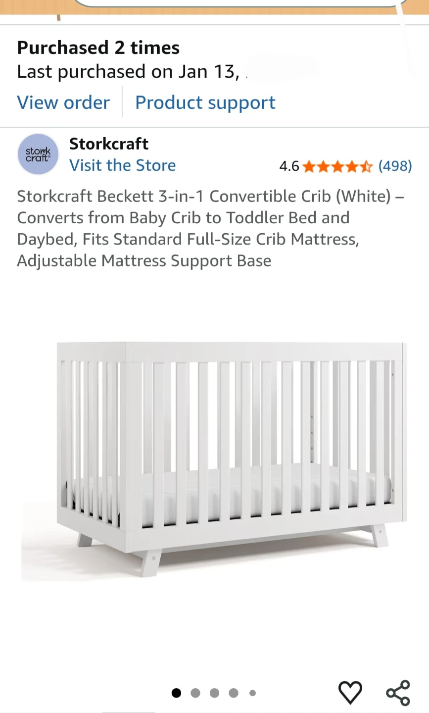 BNIB CRIB Storkcraft Beckett 3-in-1 Convertible Crib - White