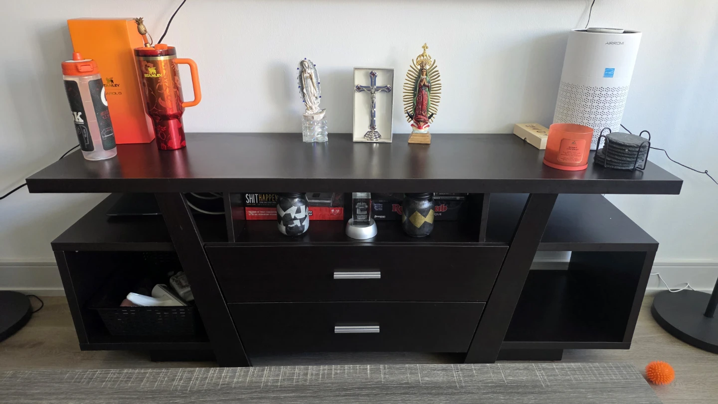 Dark Brown TV Stand with Drawers and Shelves