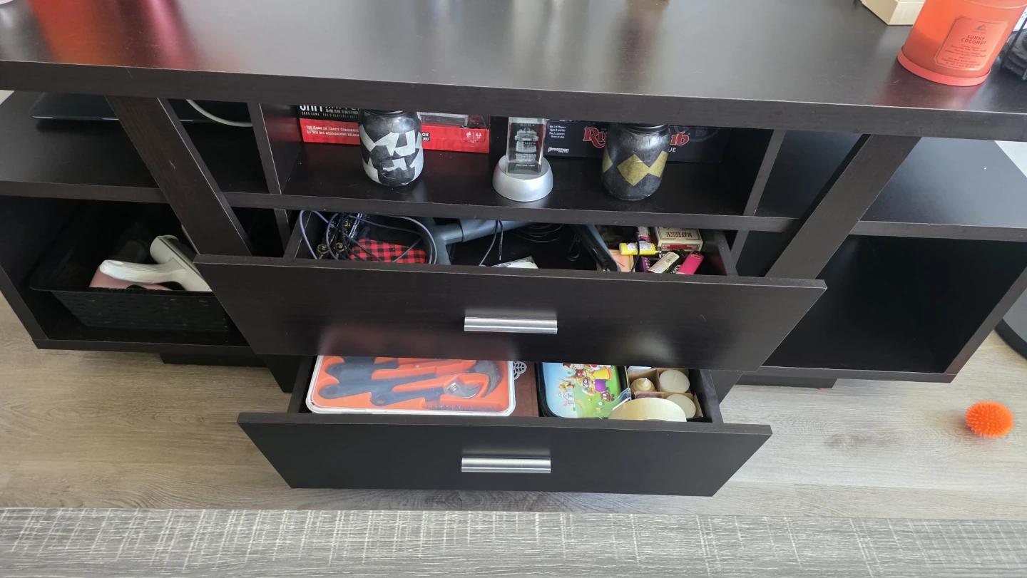 Dark Brown TV Stand with Drawers and Shelves - photo 2