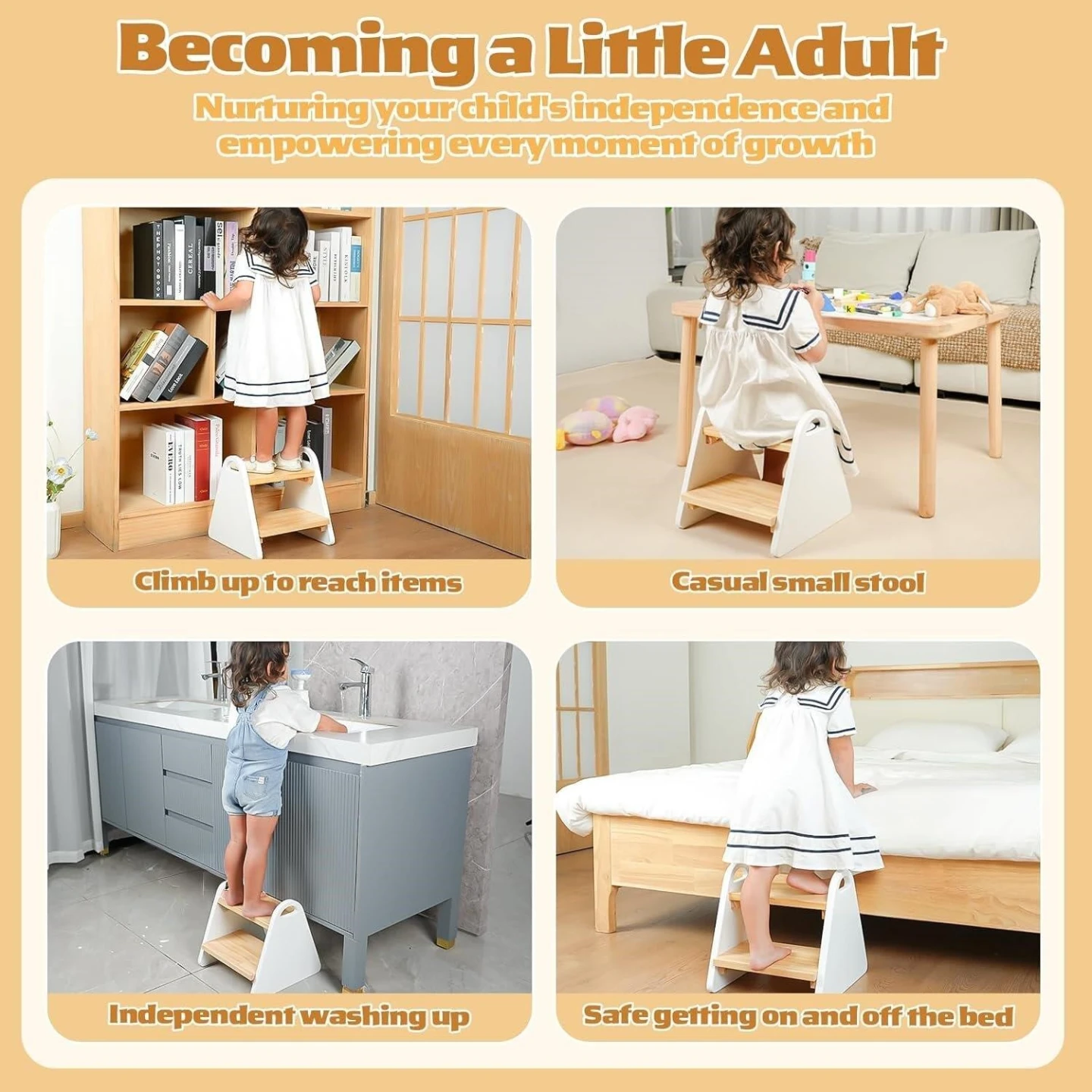 2-Step Wooden Step Stool for Kids - photo 3