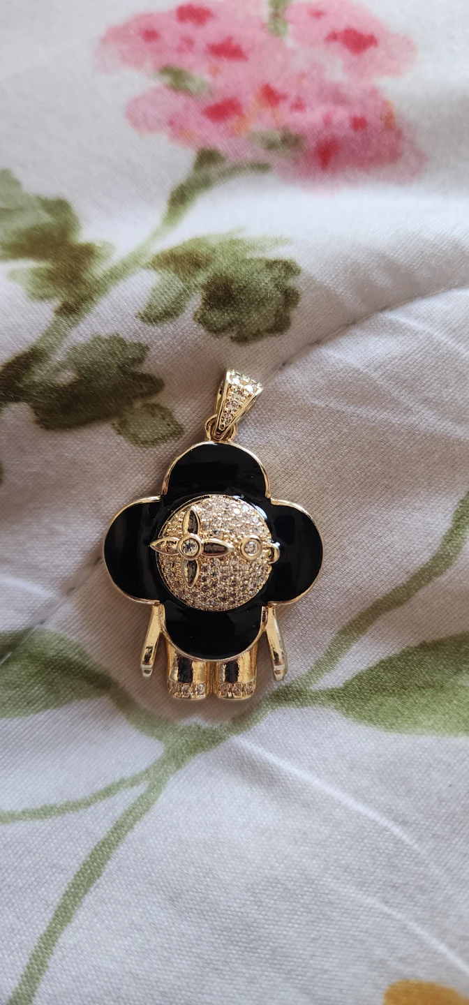Gold & Black Flower Pendant with Crystals - photo 2