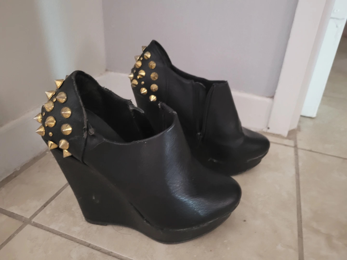 Black Wedge Ankle Boots with Studs