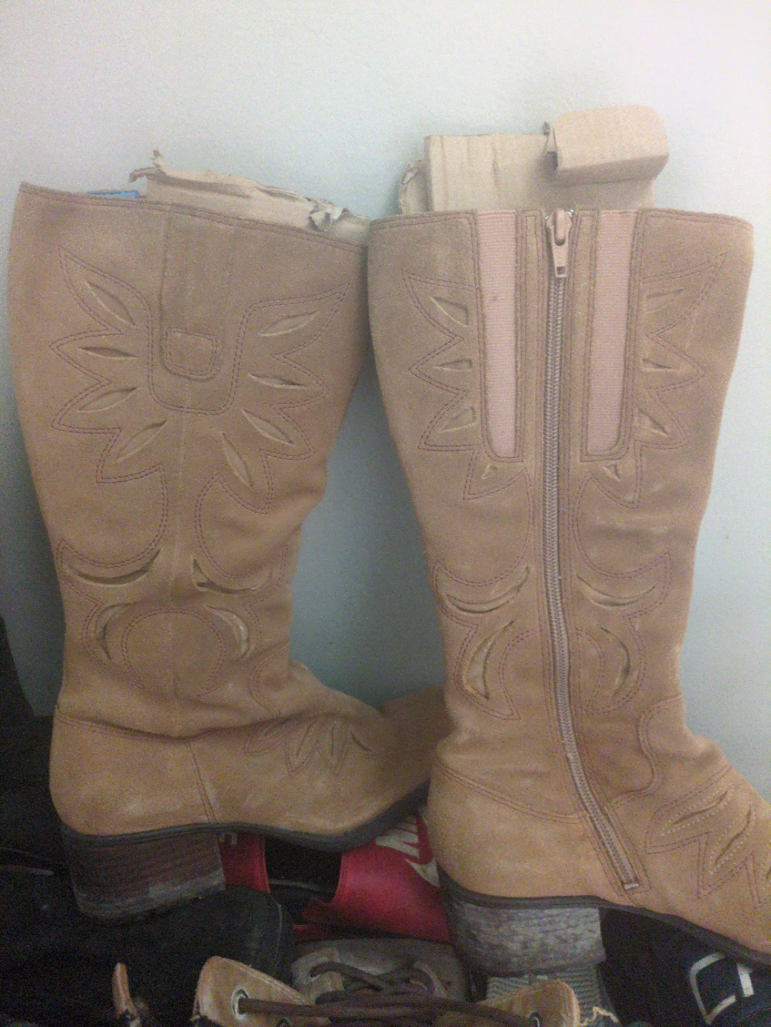 Tan Suede Cowboy Boots with Zipper