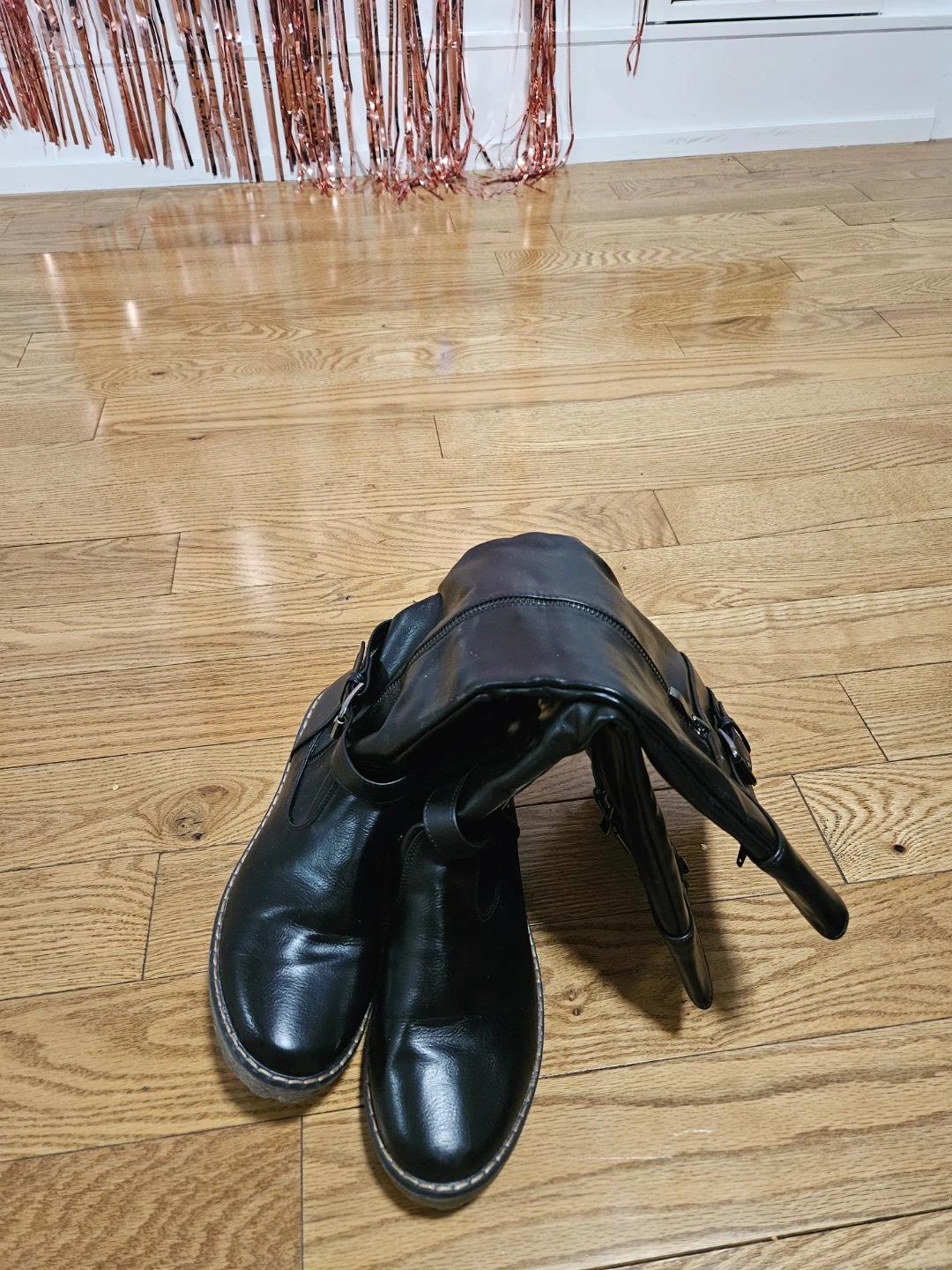 Black Knee-High Boots with Buckle Detail - photo 2