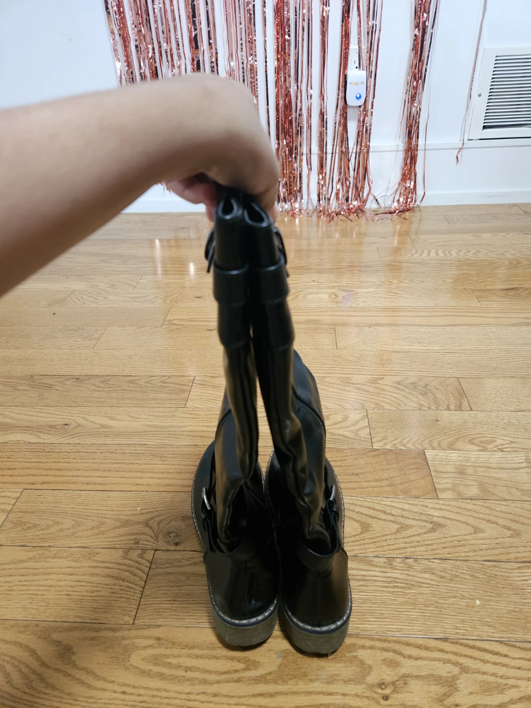 Black Knee-High Boots with Buckle Detail - photo 3