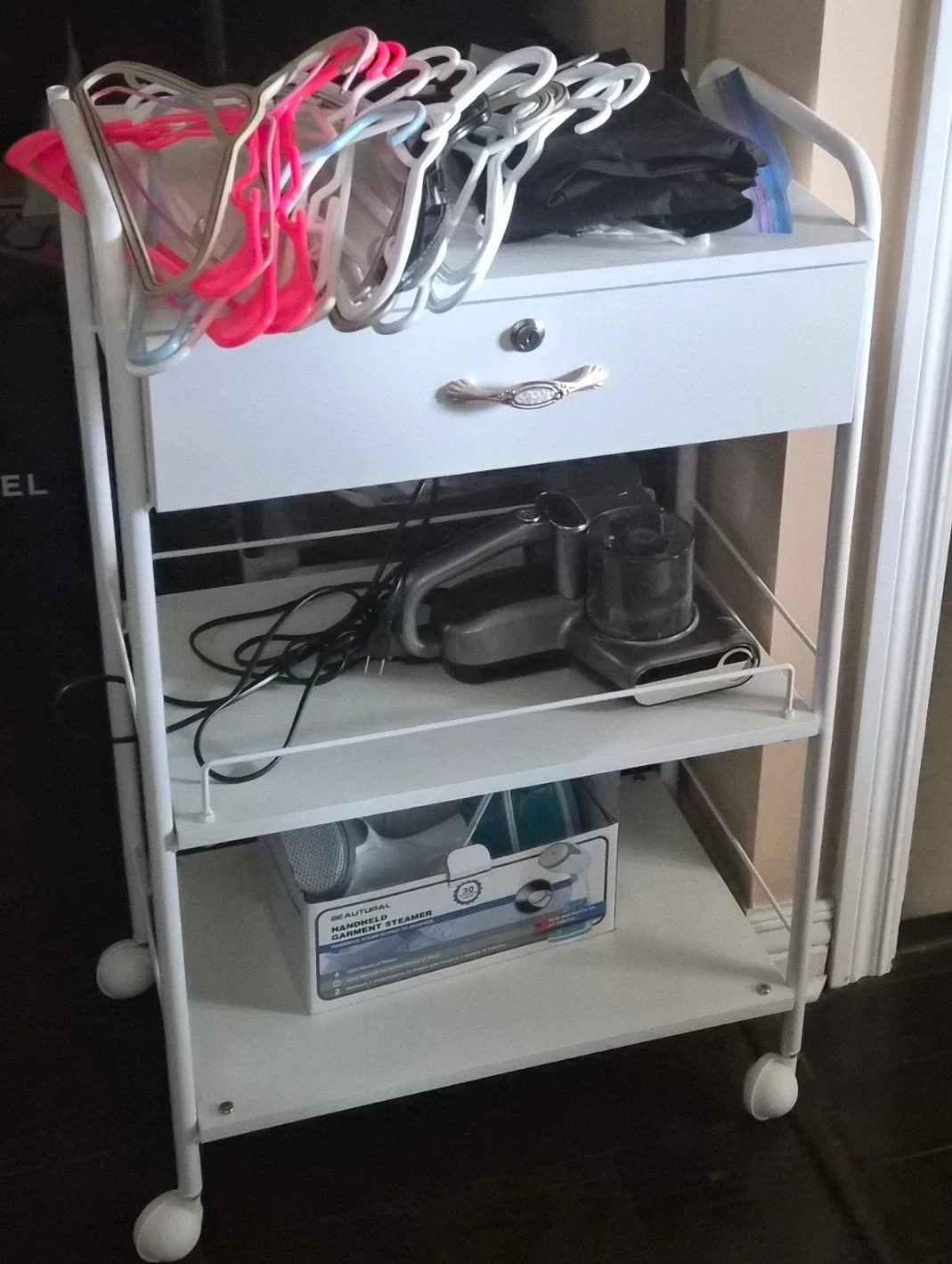 White Rolling Storage Cart with Drawer and Led light