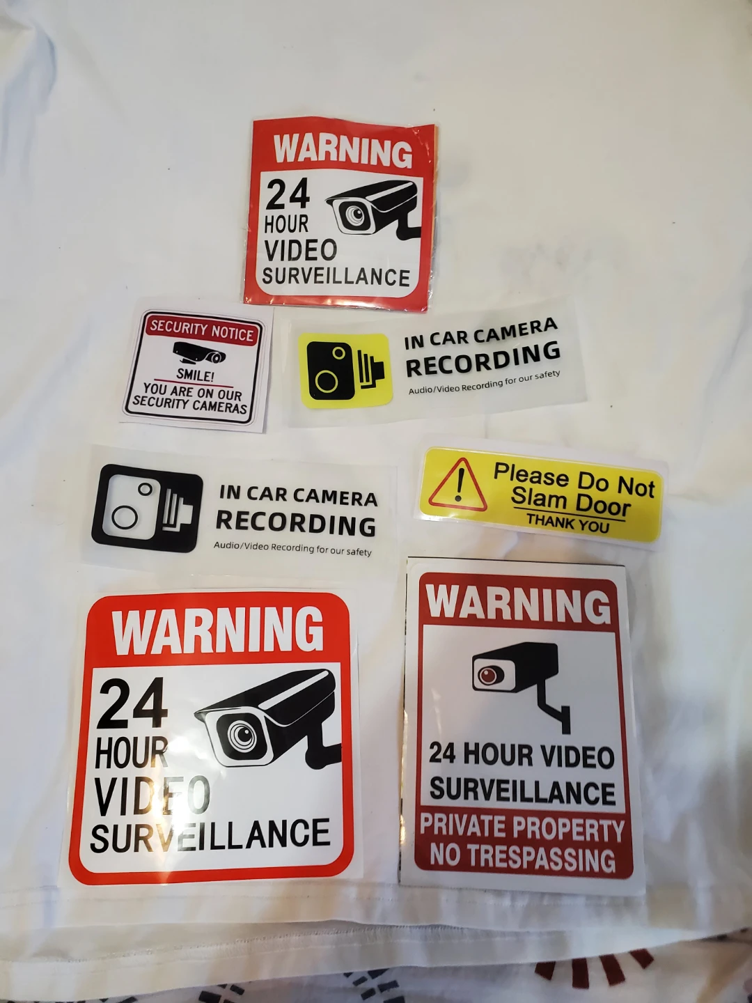 Assorted Warning and Security Stickers $5 ech