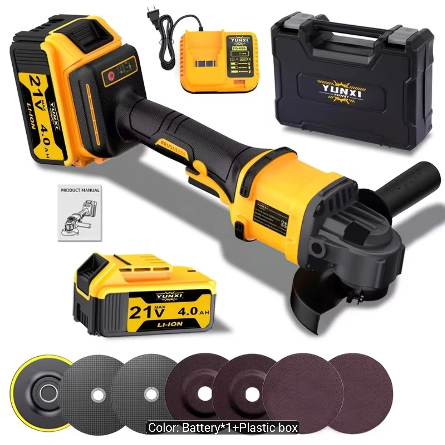 YUNXI Cordless Angle Grinder 21V 4.0AH BL Motor 125mm