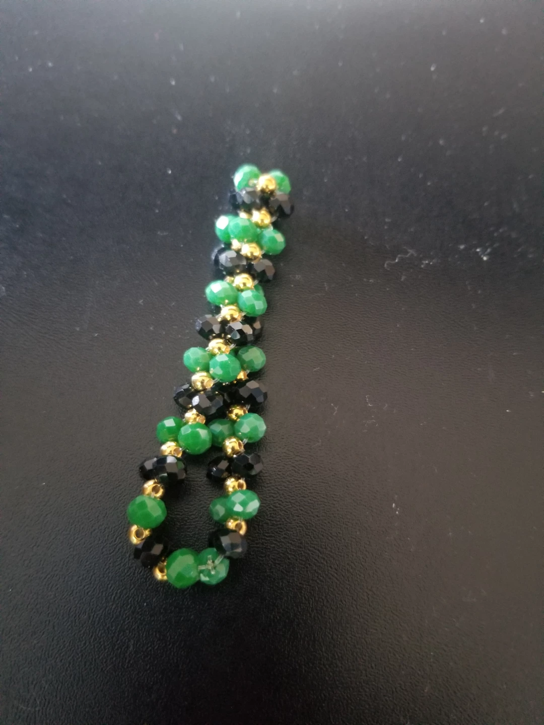 Beaded Bracelet Green Black Gold Accent