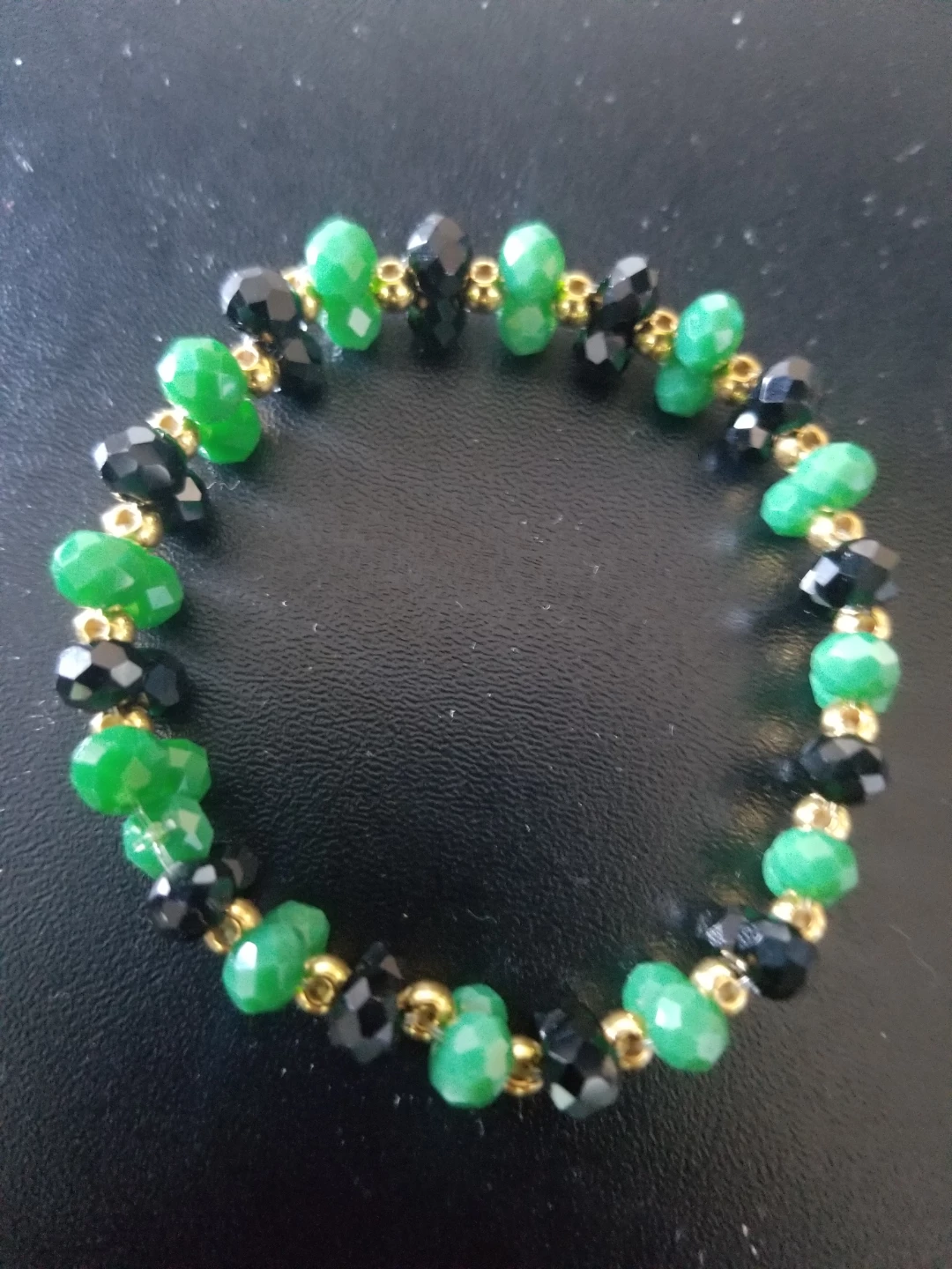 Beaded Bracelet Green Black Gold Accent - photo 2