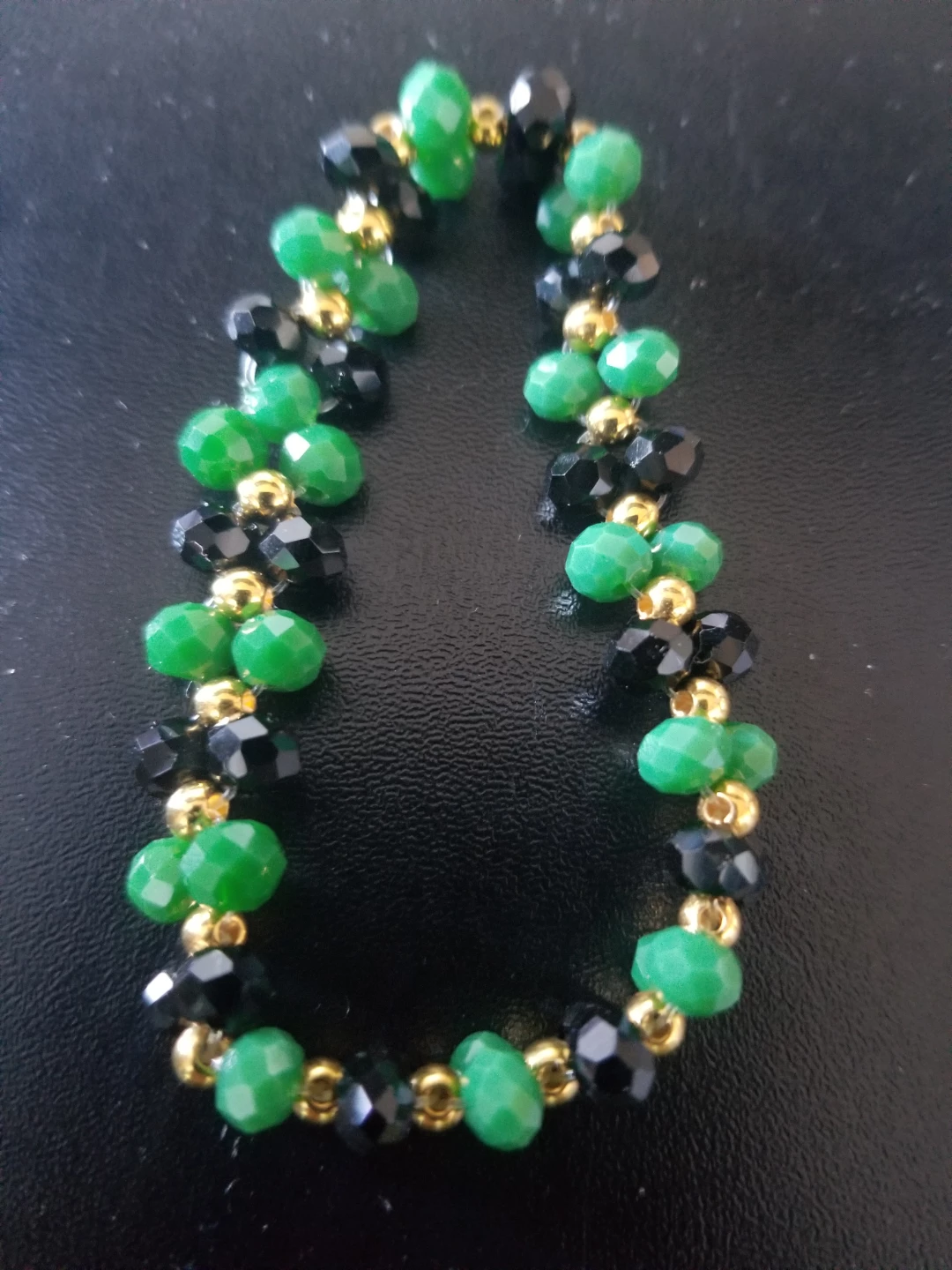 Beaded Bracelet Green Black Gold Accent - photo 3