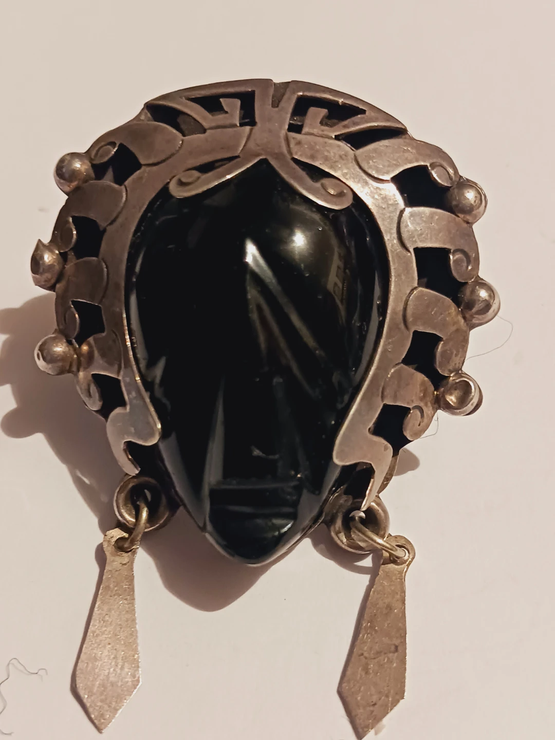 TAXCO MEXICO 925 SIGNED STERLING SILVER 925 TRIBAL MASK BROOCH - photo 4