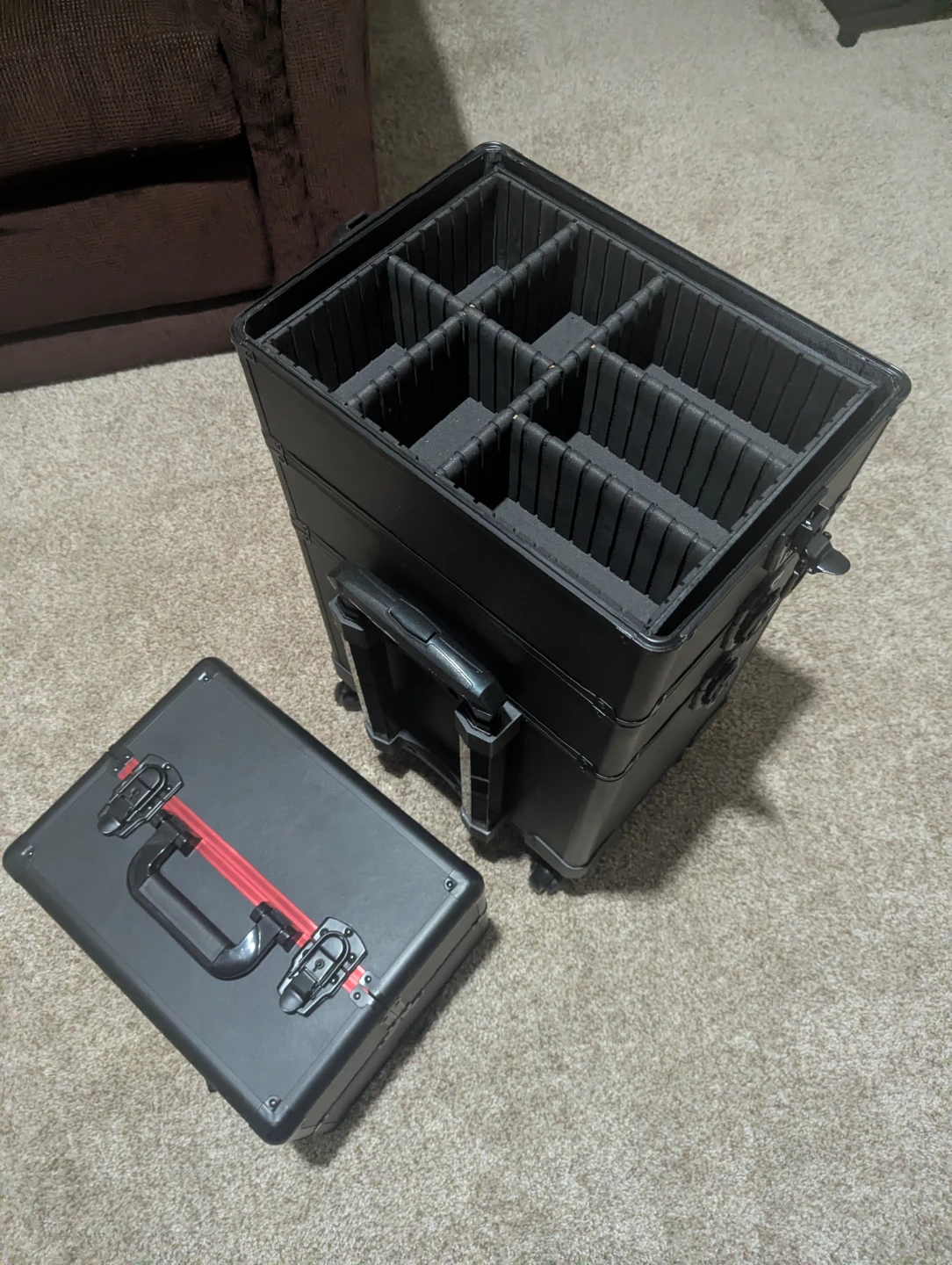 Black Makeup Train Case with Multiple Compartments and Wheels - photo 2