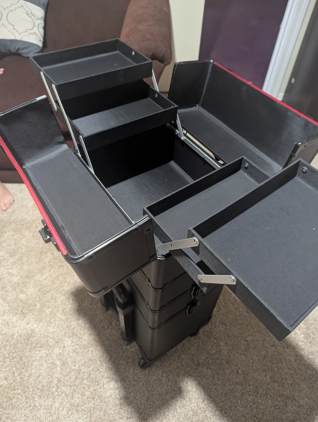 Black Makeup Train Case with Multiple Compartments and Wheels - photo 5