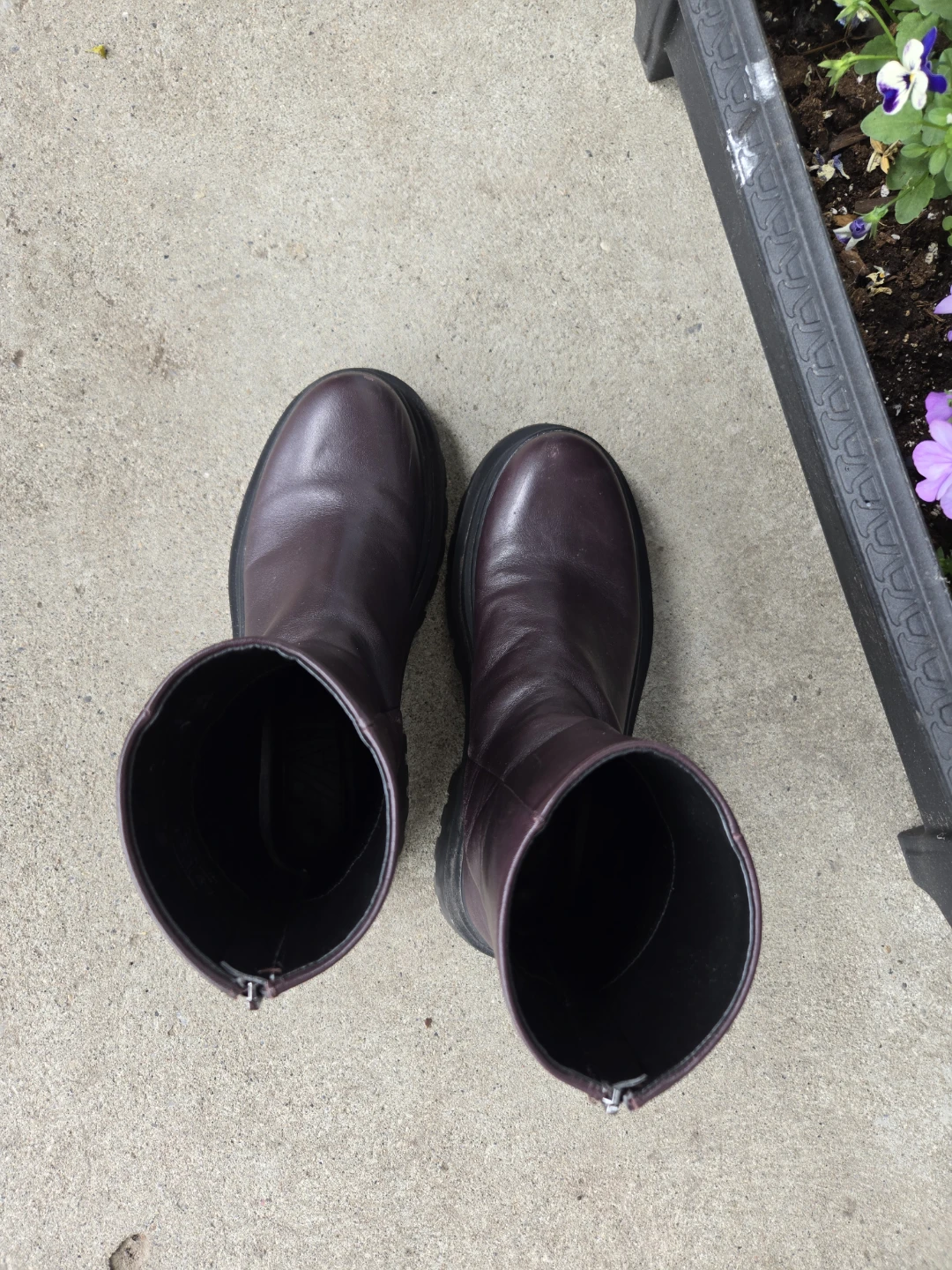 ZARA Burgundy Leather Chunky Sole Boots - photo 2
