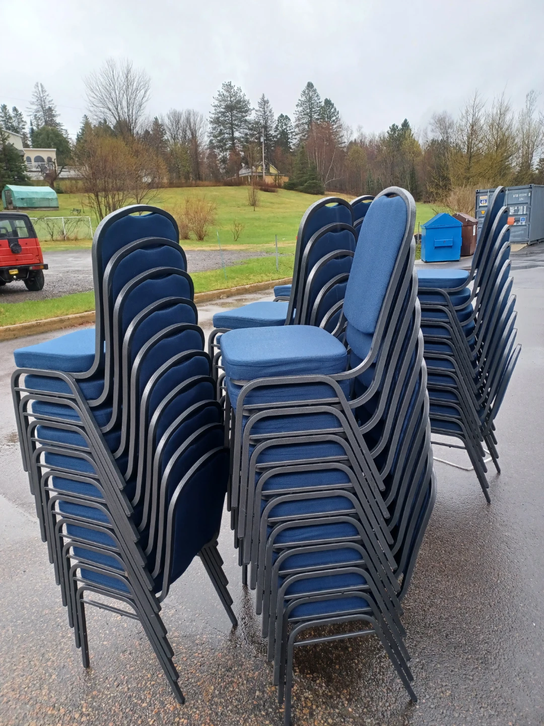 Stackable Blue Upholstered Chairs