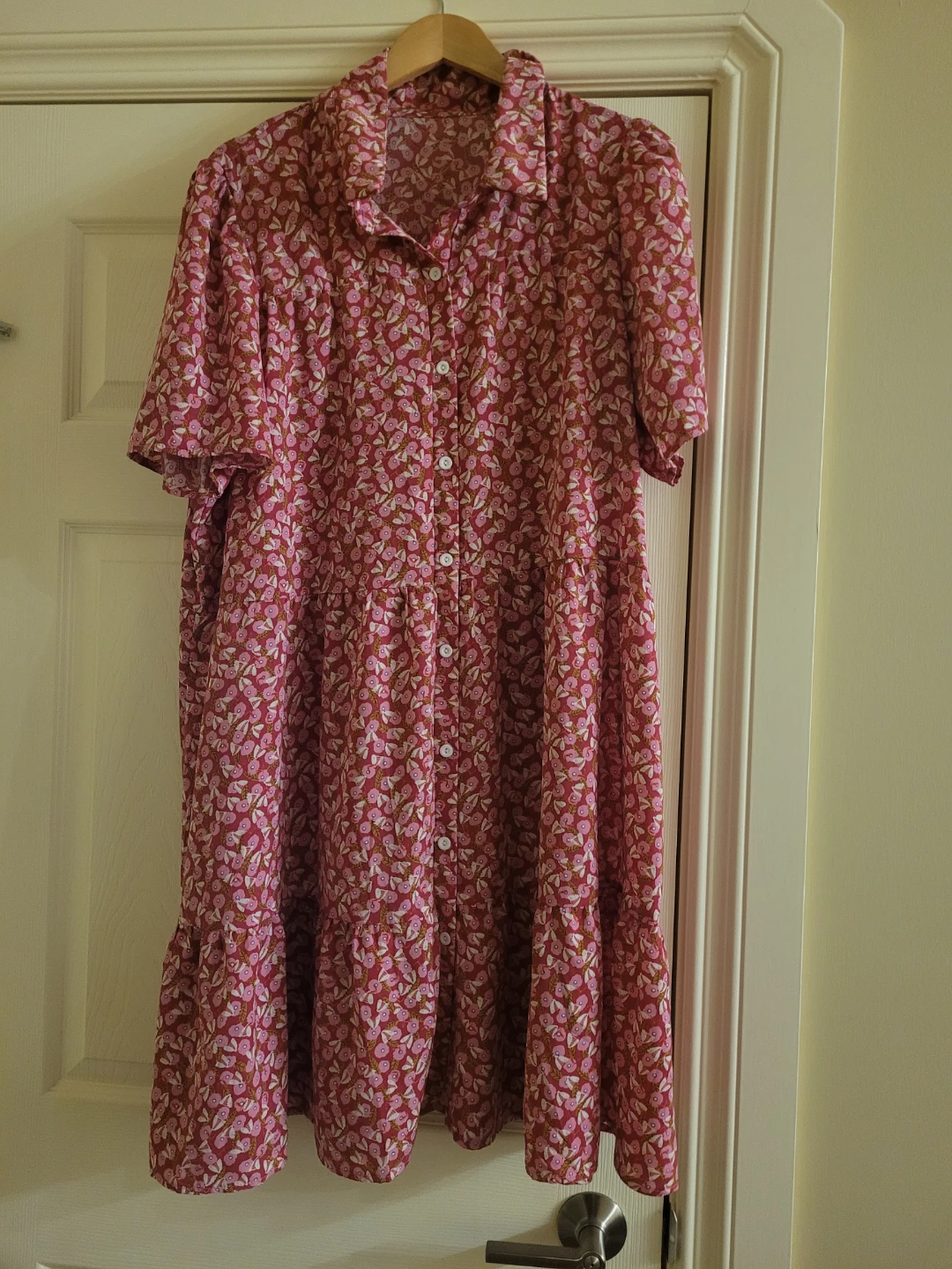 Pink Floral Button-Up Dress