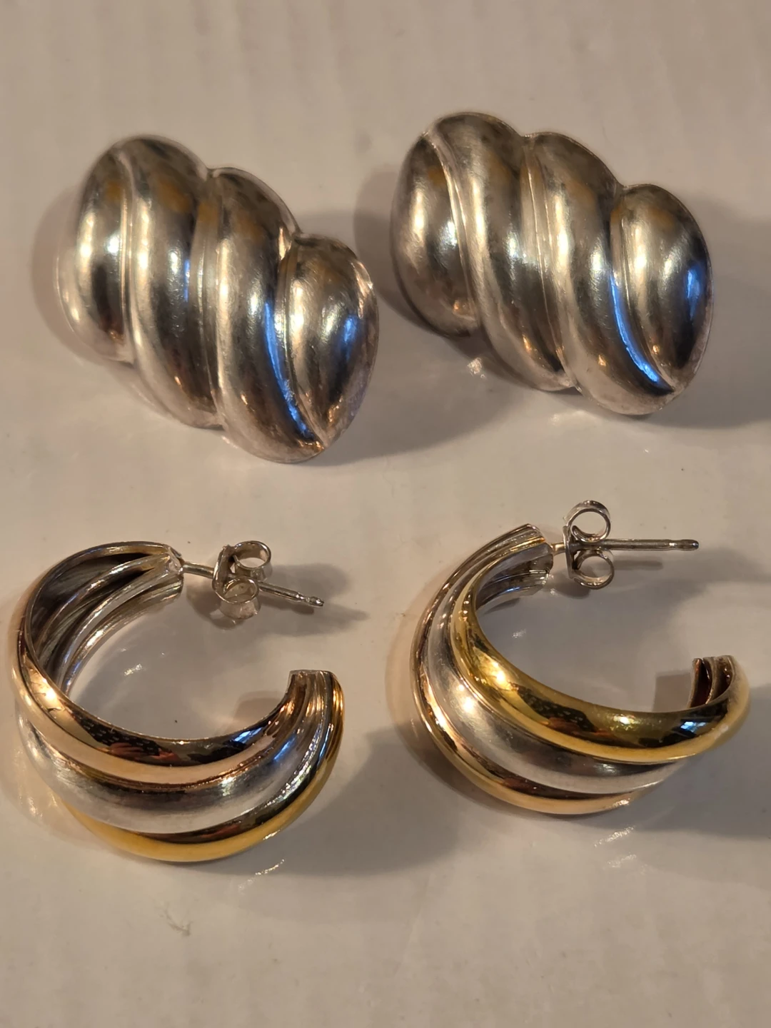Sterling Silver and Gold Tone Swirl Earrings Set