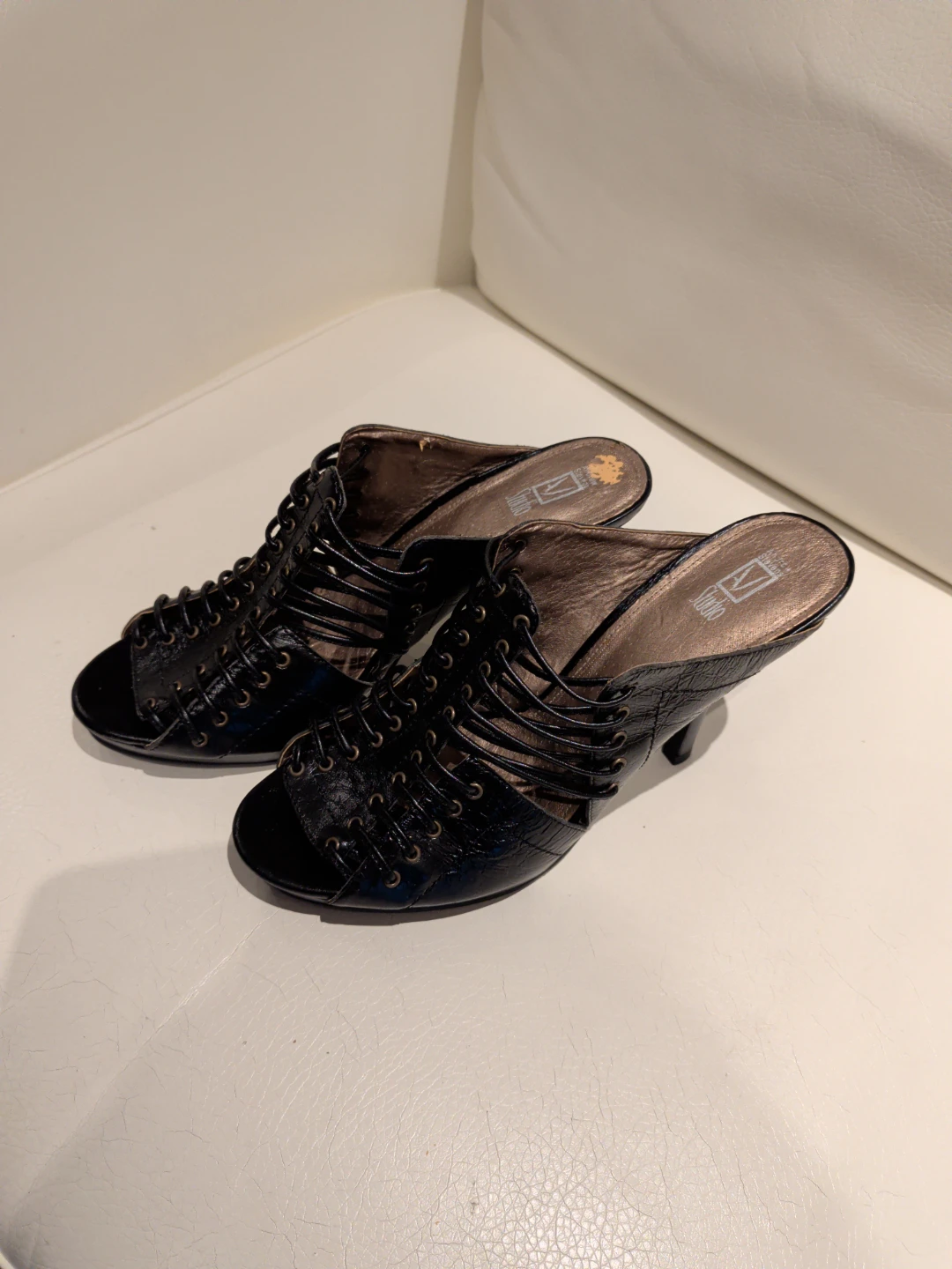 Black Leather Lace-Up Heels - photo 2