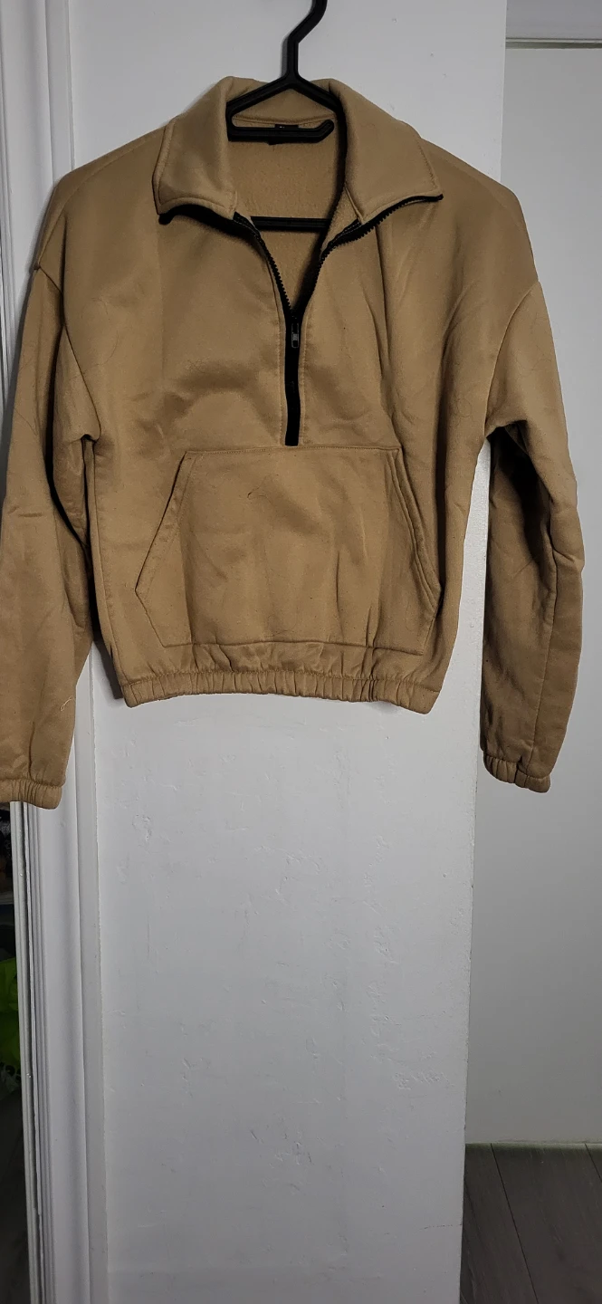 SHEIN Tan Quarter Zip Fleece Pullover⚽