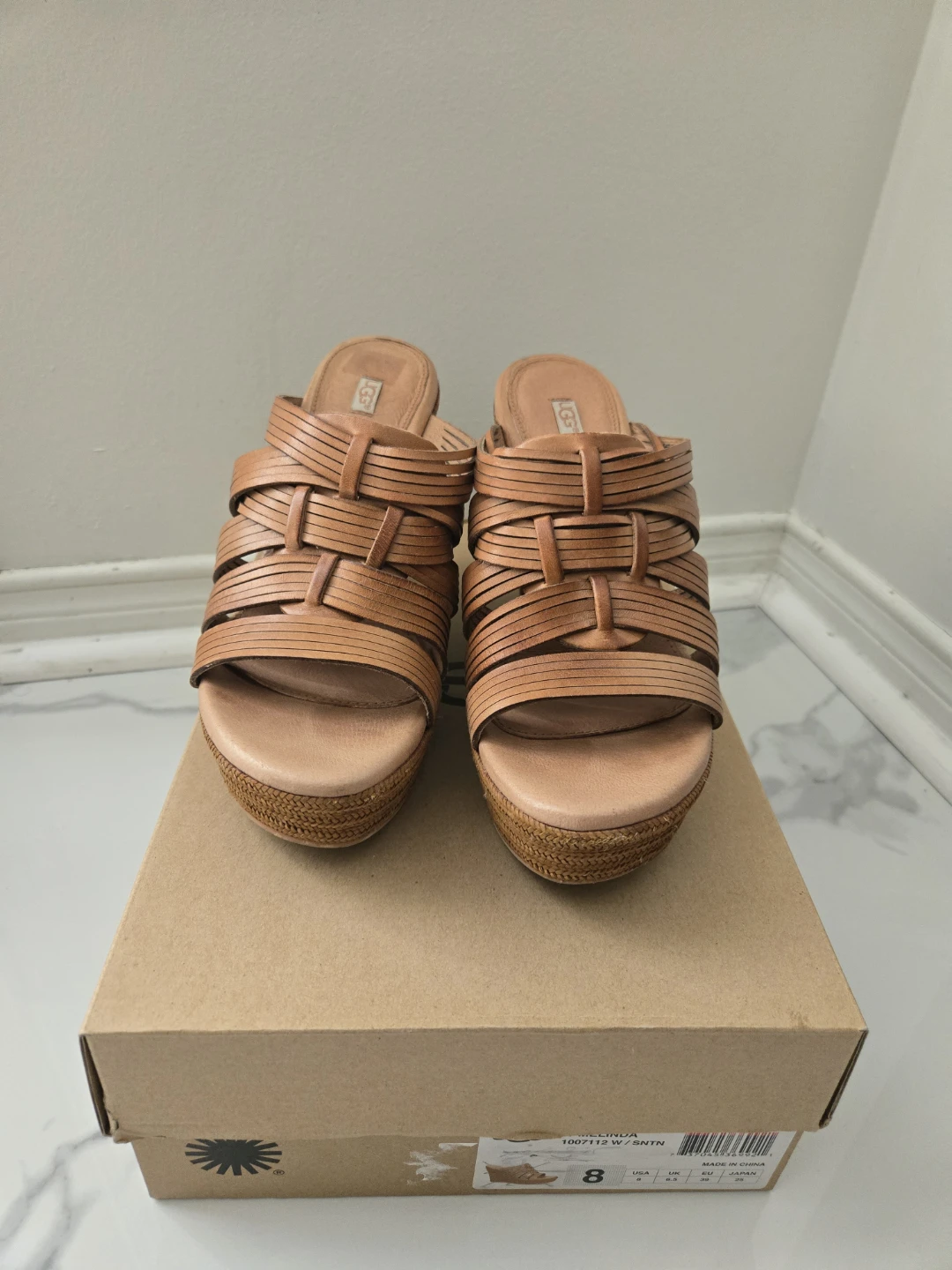 UGG Wedge Sandals - Tan Leather - Size 8 - photo 2