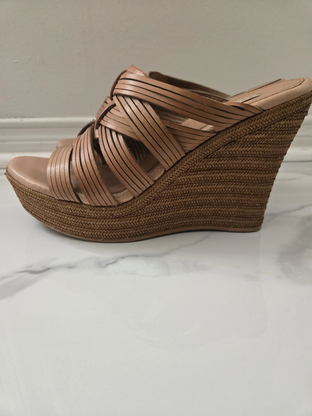 UGG Wedge Sandals - Tan Leather - Size 8 - photo 3