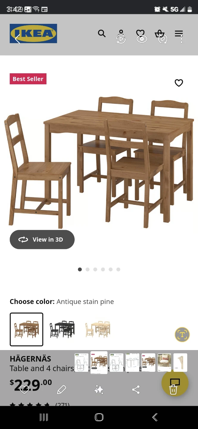 IKEA HÄGERNÄS Table and 4 Chairs - Antique Stain Pine