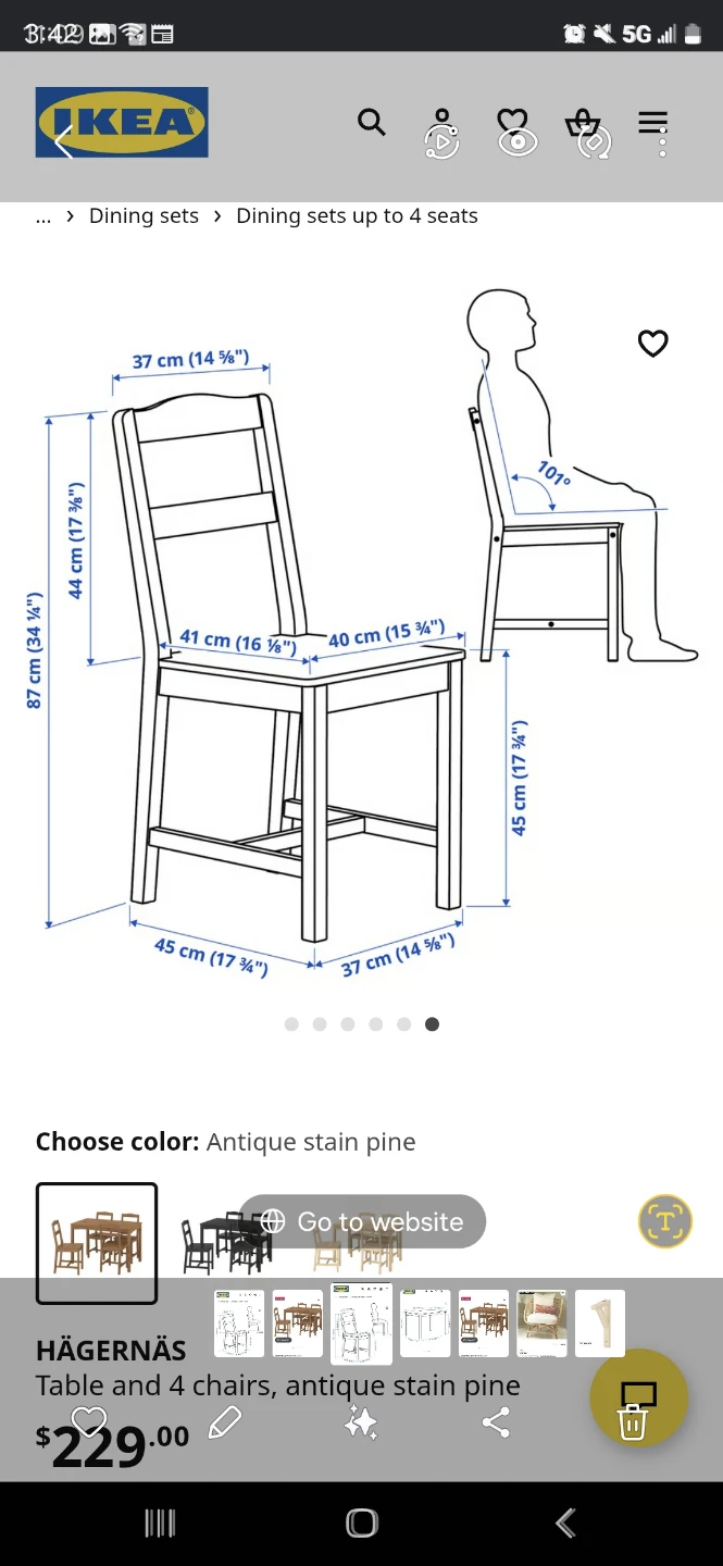 IKEA HÄGERNÄS Table and 4 Chairs - Antique Stain Pine - photo 2